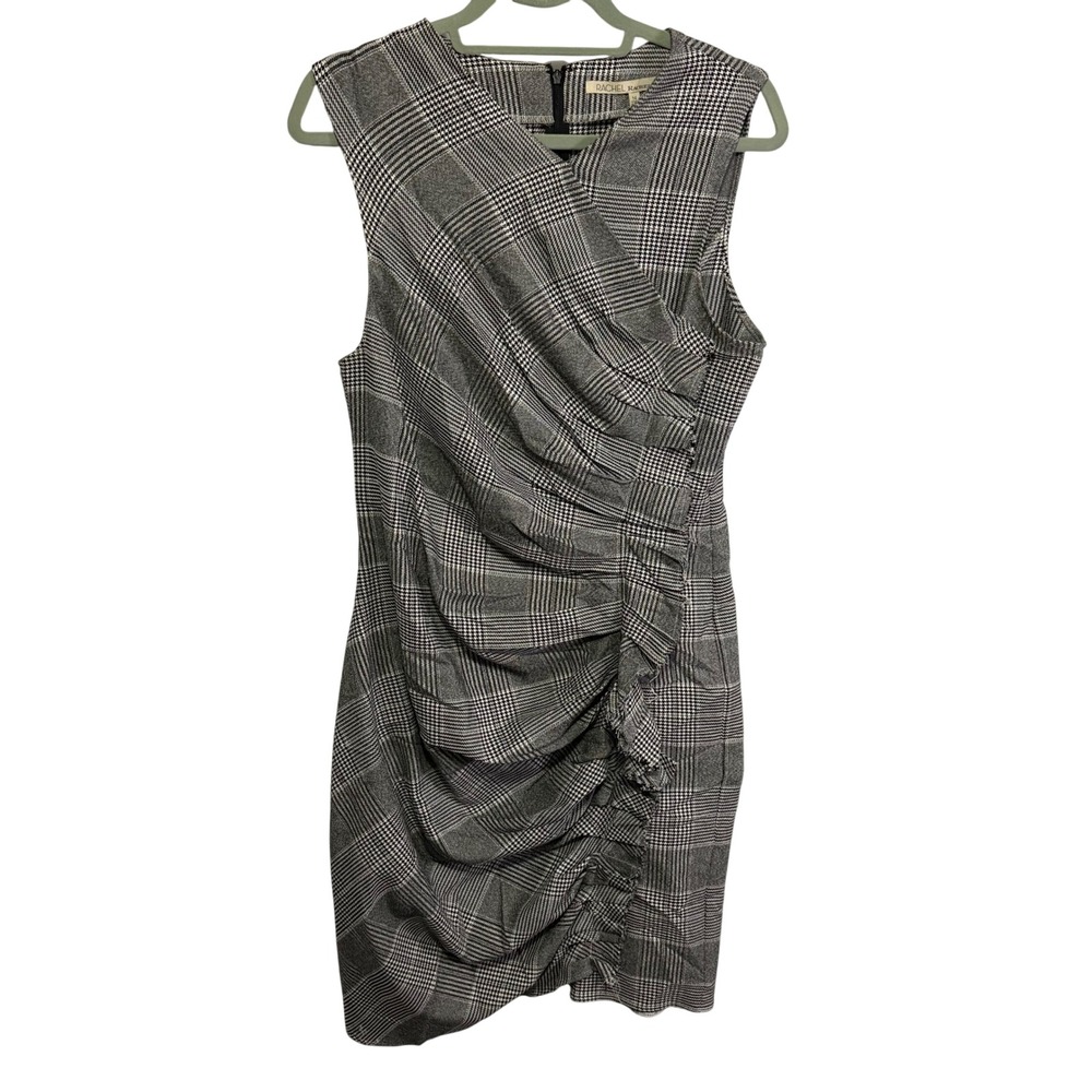 Rachel Rachel Roy Plaid Ruched Sleeveless Sheath Dress Black White Size 14 - Picture 2 of 10
